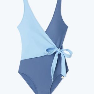 Summersalt The Perfect Wrap One Piece Wrap Swimsuit V-neck Two Tone Blue Size 4